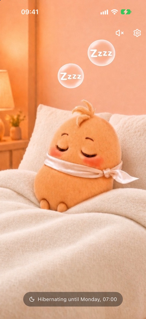 Puffy asleep under a blanket: hibernating until Monday
